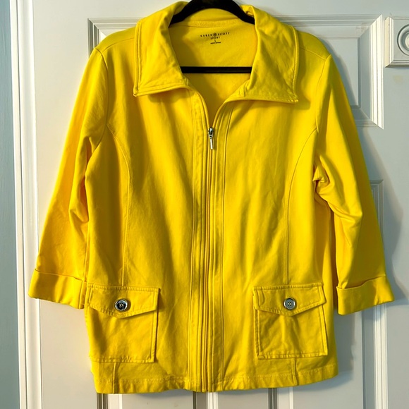 Karen Scott Cotton D-Ring Zipper Jacket Womens Yellow outerwear size large - Picture 2 of 7